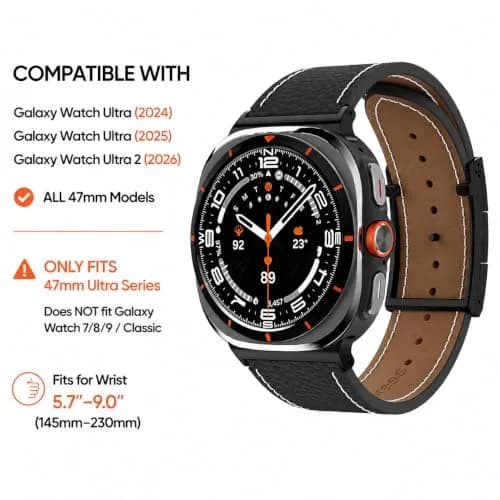 CrazyGrass Magnetic Leather Band Compatible with Samsung Galaxy Watch Ultra 2/Ultra 47mm | Genuine Leather with H-Shaped Magnetic Clasp thumbnail 5