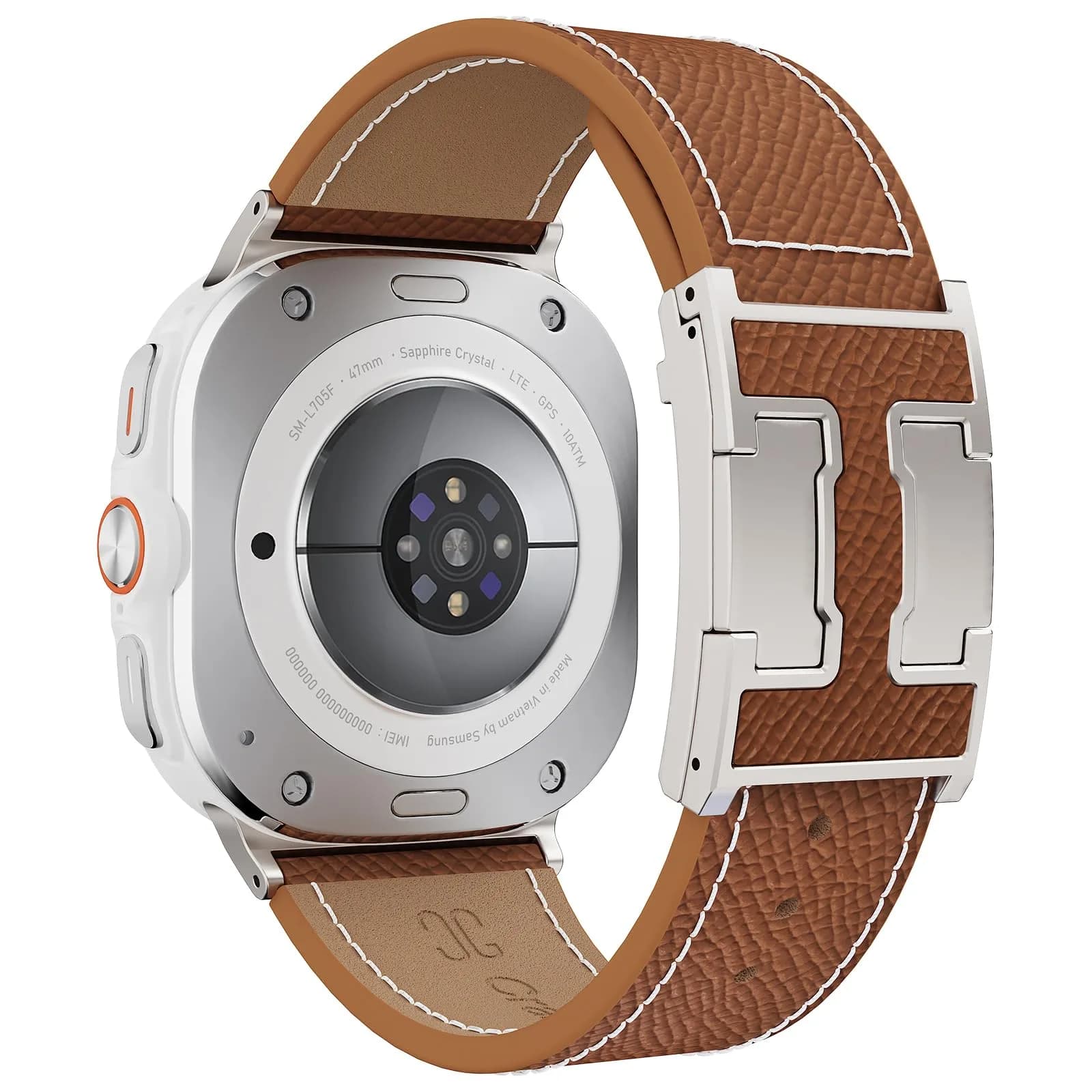 CrazyGrass Magnetic Leather Band Compatible with Samsung Galaxy Watch Ultra 2/Ultra 47mm | Genuine Leather with H-Shaped Magnetic Clasp — (Epsom)Brown Bands+Silver Buckle