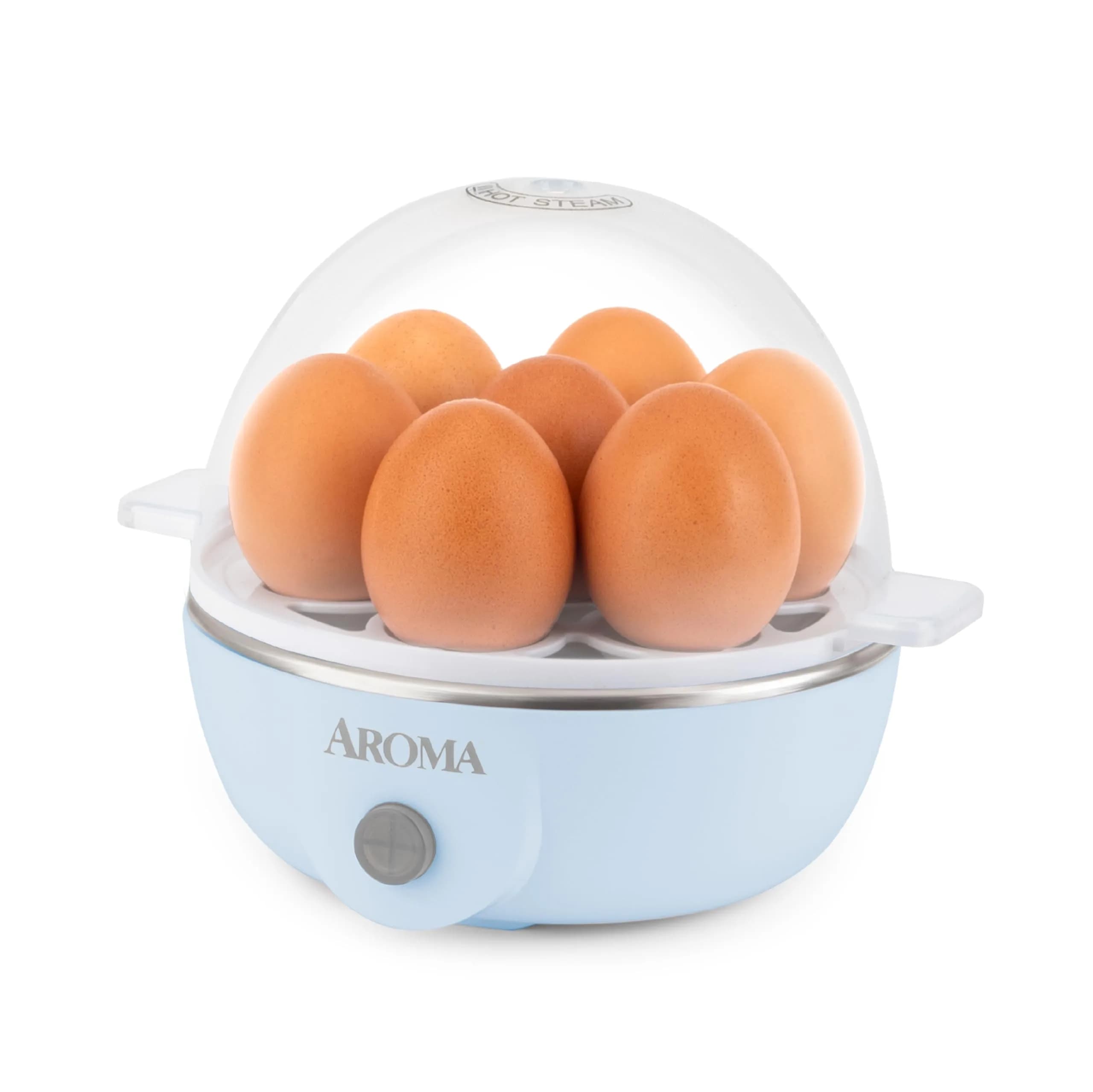 AROMA Overly Easy Egg Cooker, Steamer & Poacher | XL Capacity Fits 7 Eggs, Blue