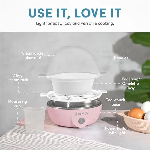 AROMA Overly Easy Egg Cooker Pink | XL Capacity Fits 7 Eggs, No Timer Needed thumbnail 4