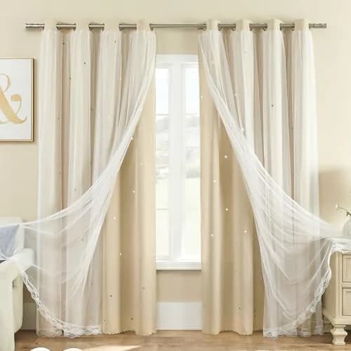 XiDi Beige Curtains for Bedroom Girls, Kids Room, 34 x54 inch 1 Panel | Dreamlike Star Cutout Design with 80% Blackout thumbnail 7