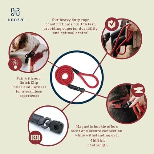 HOOZA Rope Leash Small 5/8" x 5' Blue Magnetic Quick Clip | Heavy-Duty Control & Seamless Attachment thumbnail 2