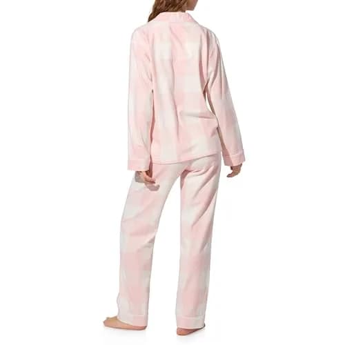 Bed Head PJs Women's Organic Cotton Flannel Twill Classic Long Sleeve Button & Pant Pajama Set, Pink Plaid, X-Small | Breathable & Eco-Friendly thumbnail 3