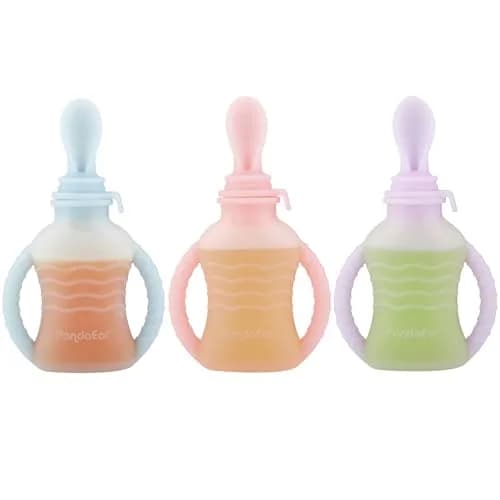 PandaEar 3 Pack Reusable Silicone Baby Food Pouches with 3 Puree Feeder Spoons & Funnel | 4oz Toddler Food Storage Pouch with Handle | BPA-Free Baby Squeeze Pouches thumbnail 3