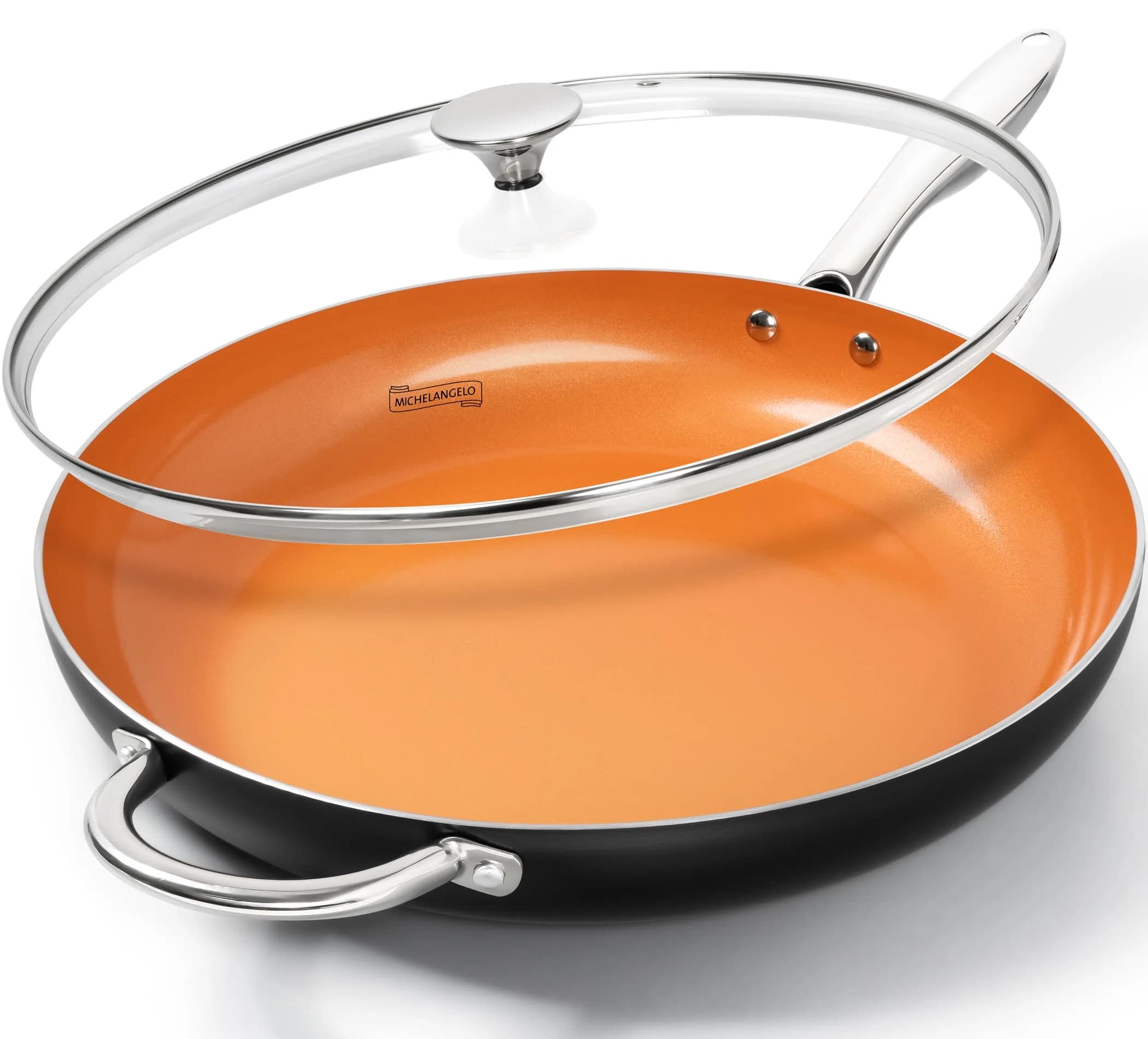MICHELANGELO 10 Inch Copper Nonstick Frying Pan with Lid | Scratch-Resistant Ceramic Coating, Oven & Dishwasher Safe — Orange