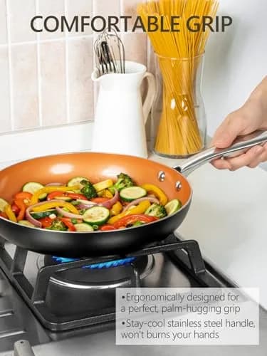 MICHELANGELO 14 Inch Ceramic Frying Pan with Lid | Nonstick Aluminum Skillet for Healthy Cooking thumbnail 6