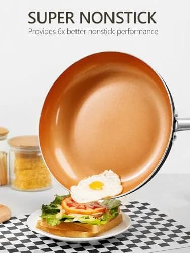 MICHELANGELO 14 Inch Ceramic Frying Pan with Lid | Nonstick Aluminum Skillet for Healthy Cooking thumbnail 3