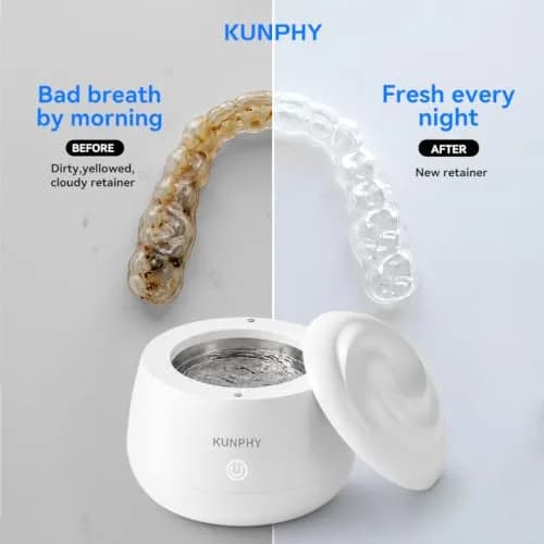 KUNPHY Ultrasonic Retainer Cleaner Machine 200ml (6.76 Fl Oz) | 48kHz Deep Cleaning Pod for Braces, Jewelry, Dentures thumbnail 2