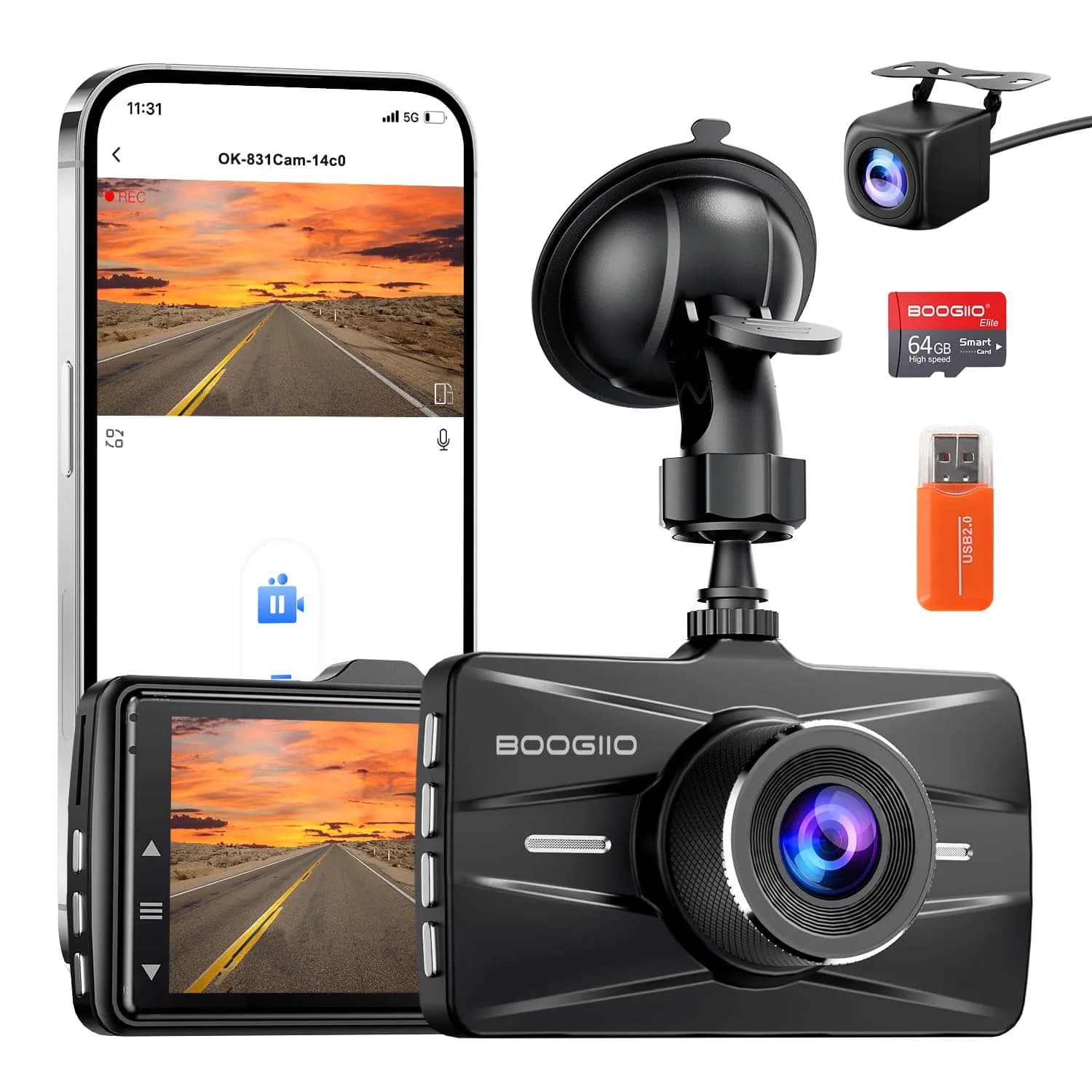 BOOGIIO 1080P Dash Cam with 32GB SD Card, 3-inch IPS Screen, 170° Wide Angle, Aluminum Alloy Case | Night Vision, WDR, Parking Monitor — 4K