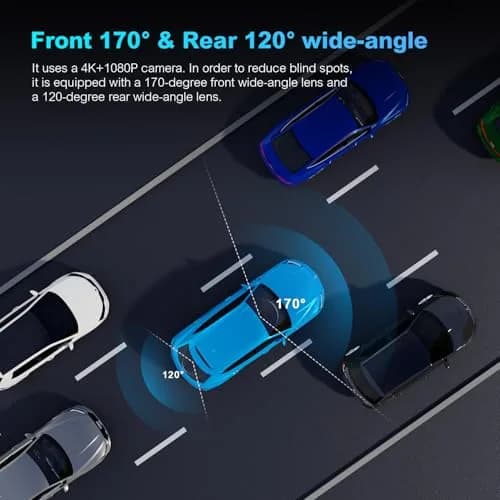 BOOGIIO 4K Dual Dash Cam with 64GB SD Card | 170° Wide Angle, Night Vision, WiFi, G-Sensor, 3" IPS Screen thumbnail 3