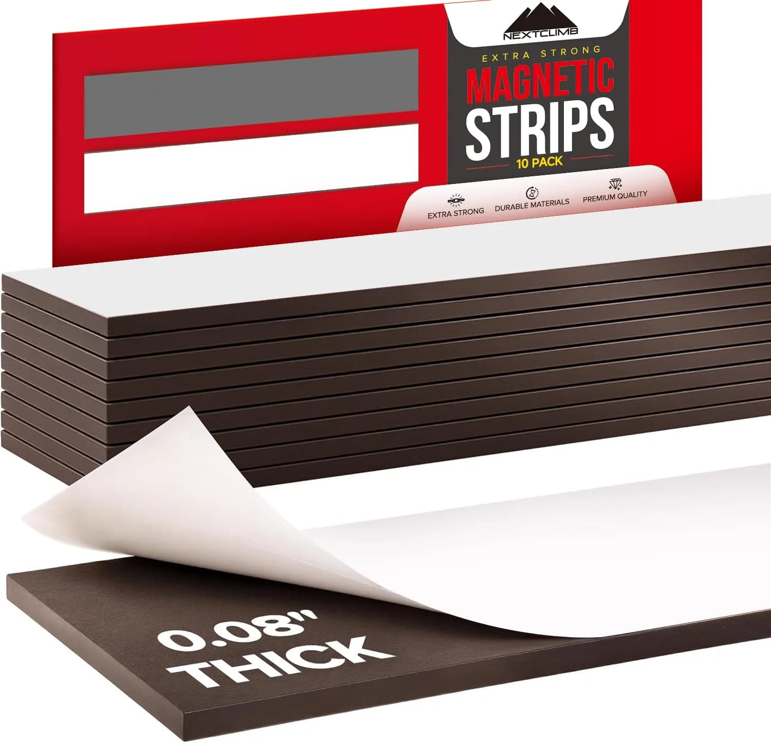 NextClimb Magnetic Tape Strips with Adhesive Backing | Strong Adhesive Magnets for Crafts | Flat No-Roll Flexible Sticky Magnet Sheet Stickers for Wall, Whiteboard, Fridge (20 Tape Strips - 6" / 15.24 cm) — Black