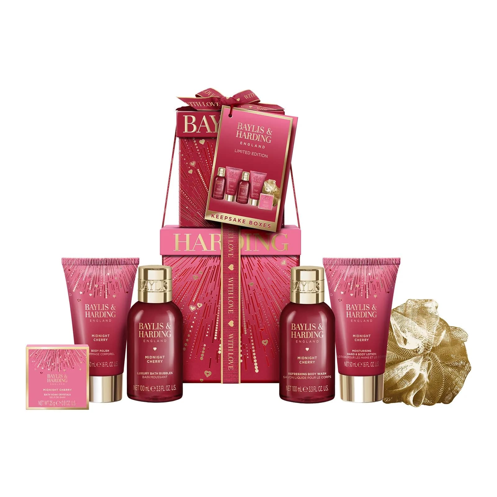 Baylis & Harding Limited Edition Pamper Present Gift Set for Women | Midnight Cherry Fragrance, 6-Piece