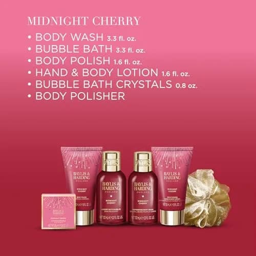 Baylis & Harding Limited Edition Pamper Present Gift Set for Women | Midnight Cherry Fragrance, 6-Piece thumbnail 3