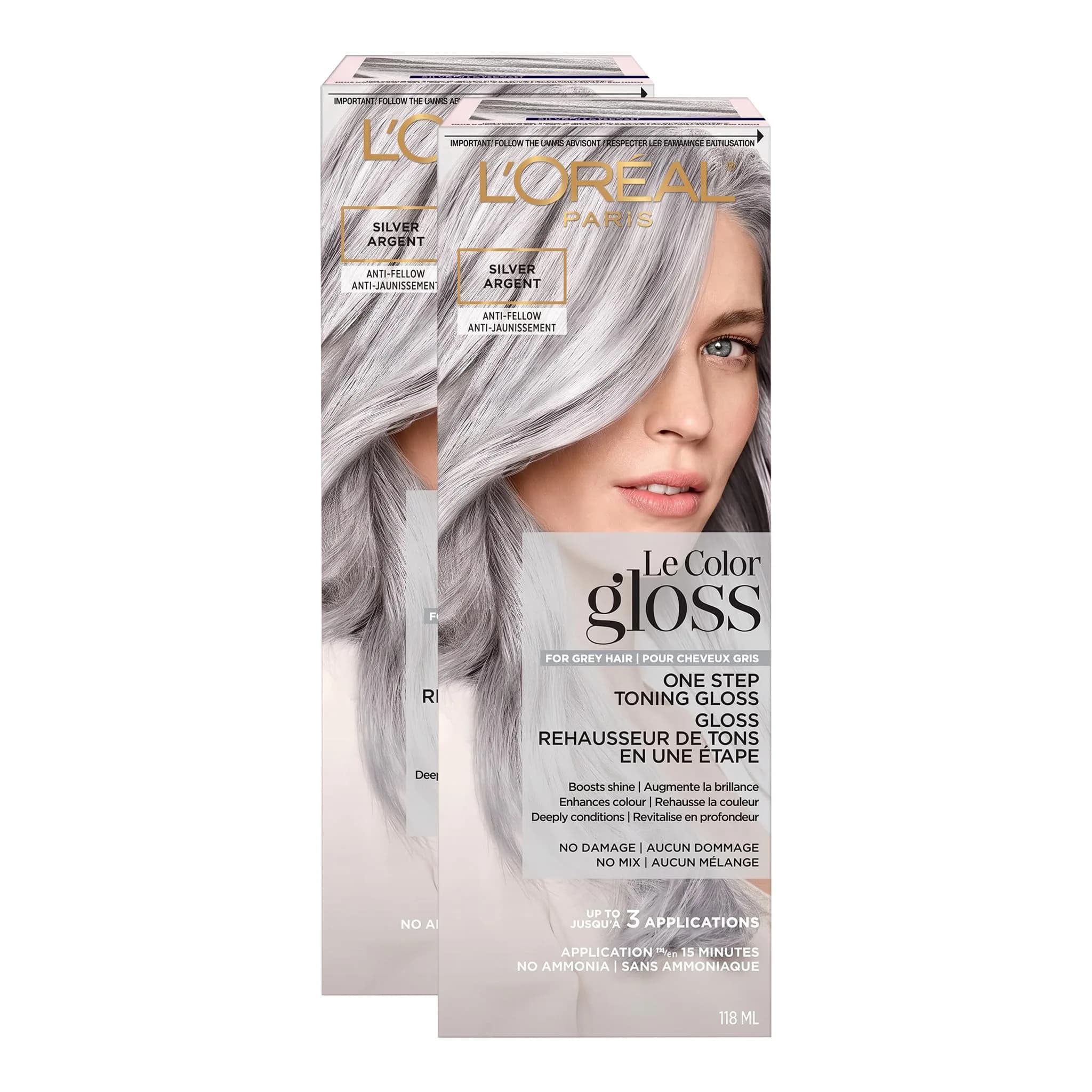 L'Oreal Paris Le Color Gloss One Step In-Shower Toning Hair Gloss, Silver, 4 Fl Oz (Pack of 2) | Neutralizes Brass & Boosts Shine - main product image