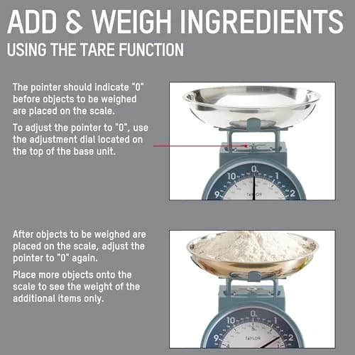 Taylor Vintage Mechanical Kitchen Scale 2.5kg (5.5 lb) Storm Blue | Large Easy-Read Dial, Removable Bowl thumbnail 2
