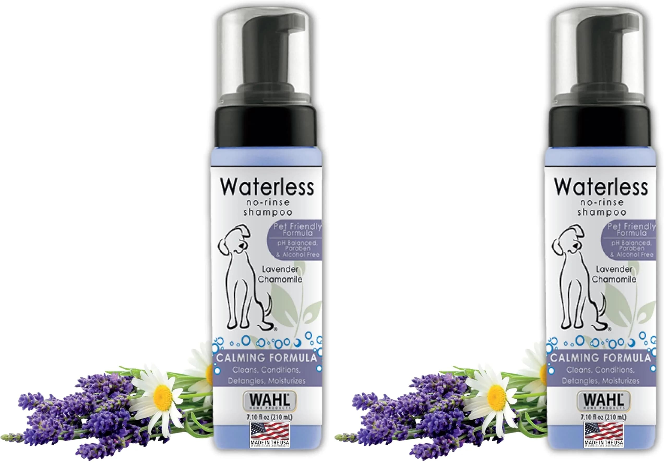 Wahl Waterless No Rinse Shampoo for Animals, Lavender Chamomile 210ml (7.1 Fl Oz) | Gentle Pet Cleaning & Conditioning — Pack of 2