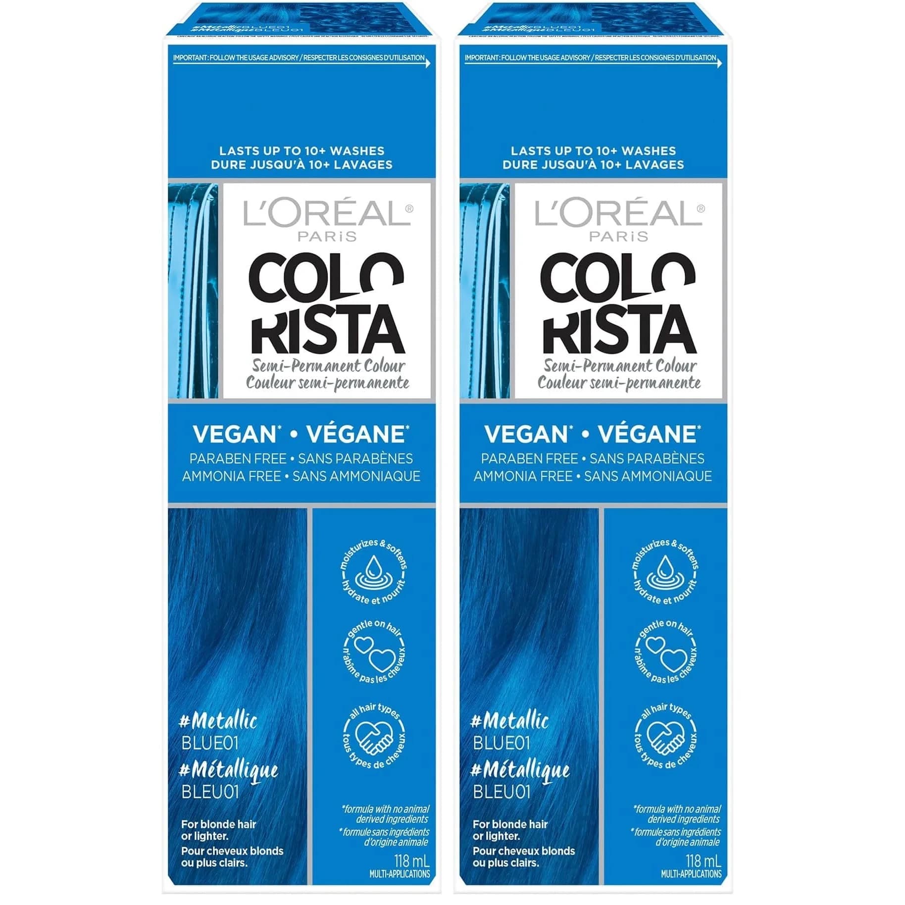 L'Oreal Paris Colorista Metallic Semi Permanent Hair Color - Metallic Blue (Pack of 2)