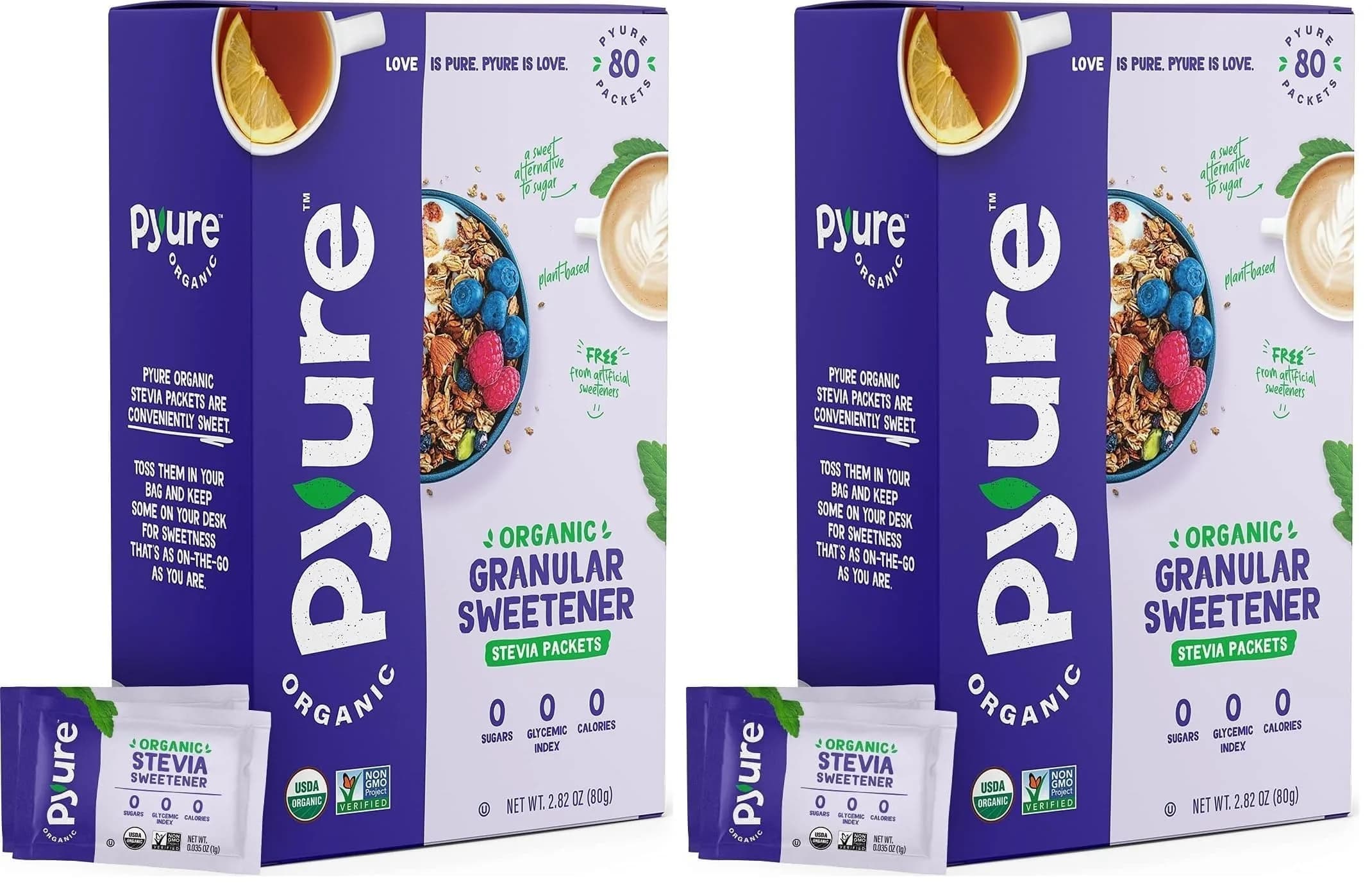 Pyure Organic Stevia Packets | Zero Carb, Zero Sugar, Plant-Based Sweetener | 80 Count — Multicolor