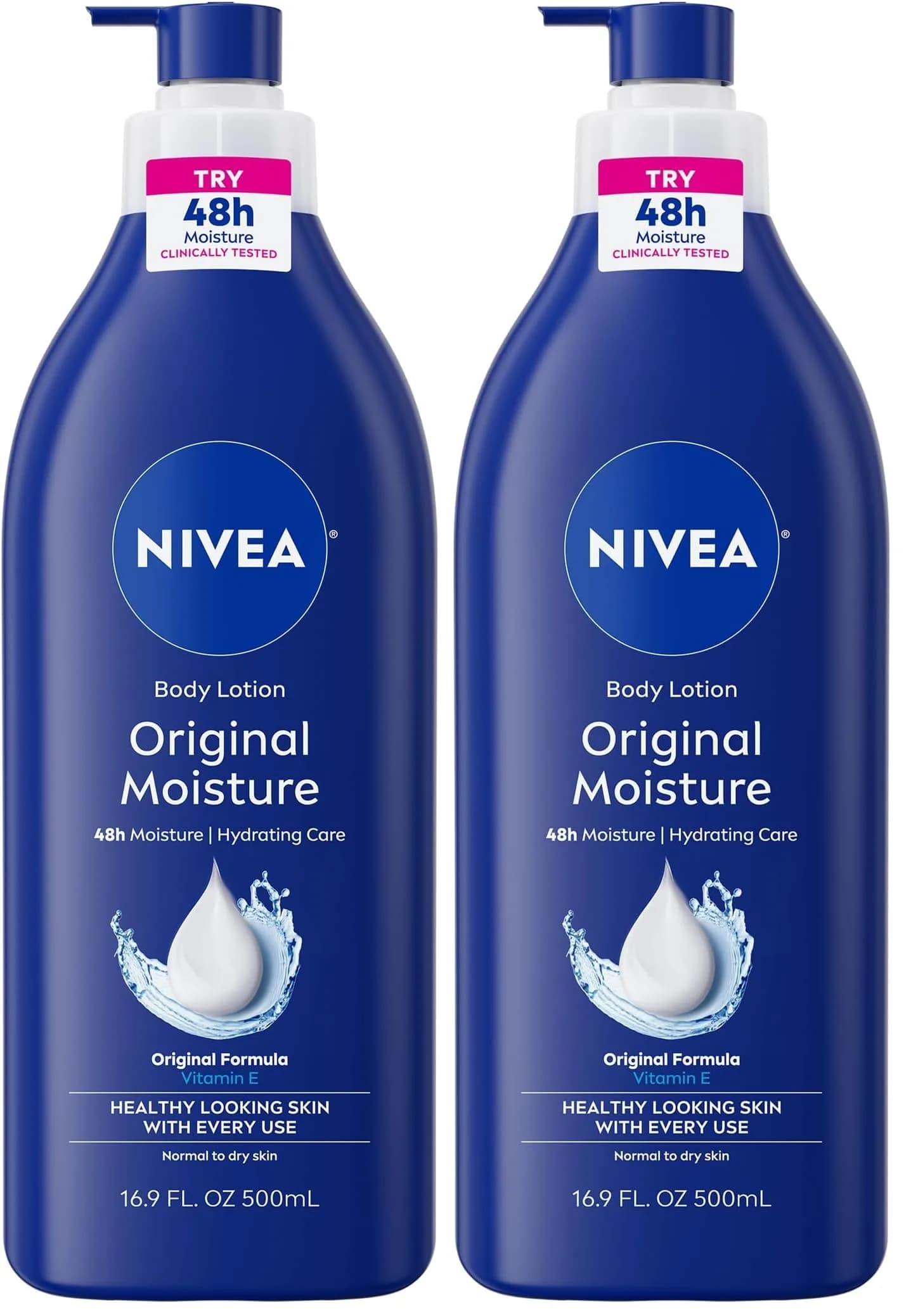 NIVEA Original Moisture Body Lotion with Vitamin E, 16.9 Fl Oz (Pack of 2) | 48-Hour Deep Nourishing Moisture for Normal to Dry Skin - main product image