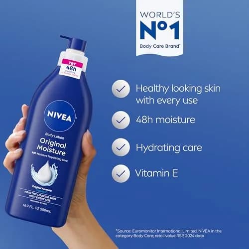 NIVEA Original Moisture Body Lotion with Vitamin E, 16.9 Fl Oz (Pack of 2) | 48-Hour Deep Nourishing Moisture for Normal to Dry Skin thumbnail 3
