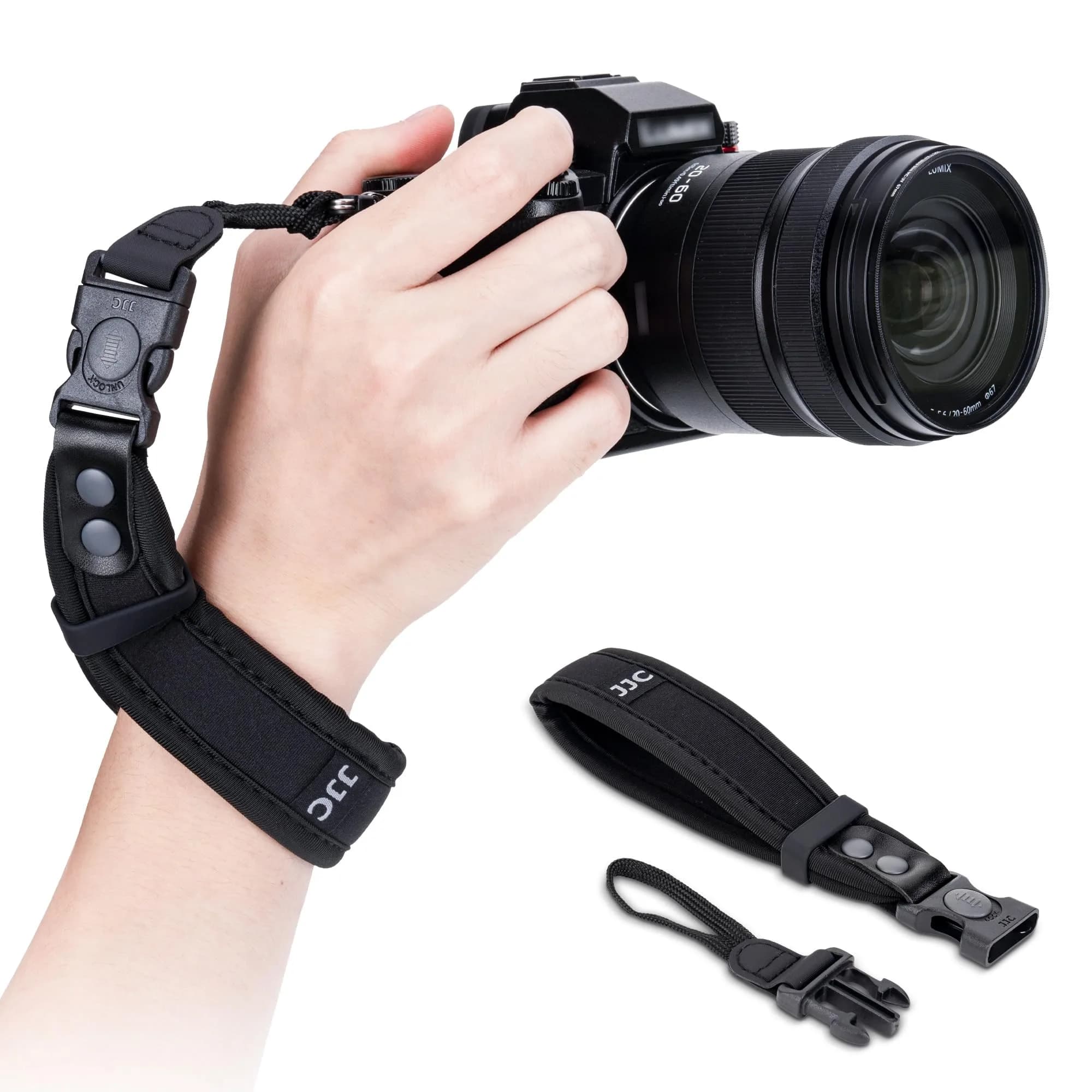 Kiorafoto Upgraded Quick Release Soft Neoprene Camera Hand Wrist Grip Strap with Sliding Lock, Black | Secure Grip for Mirrorless & DSLR Cameras
