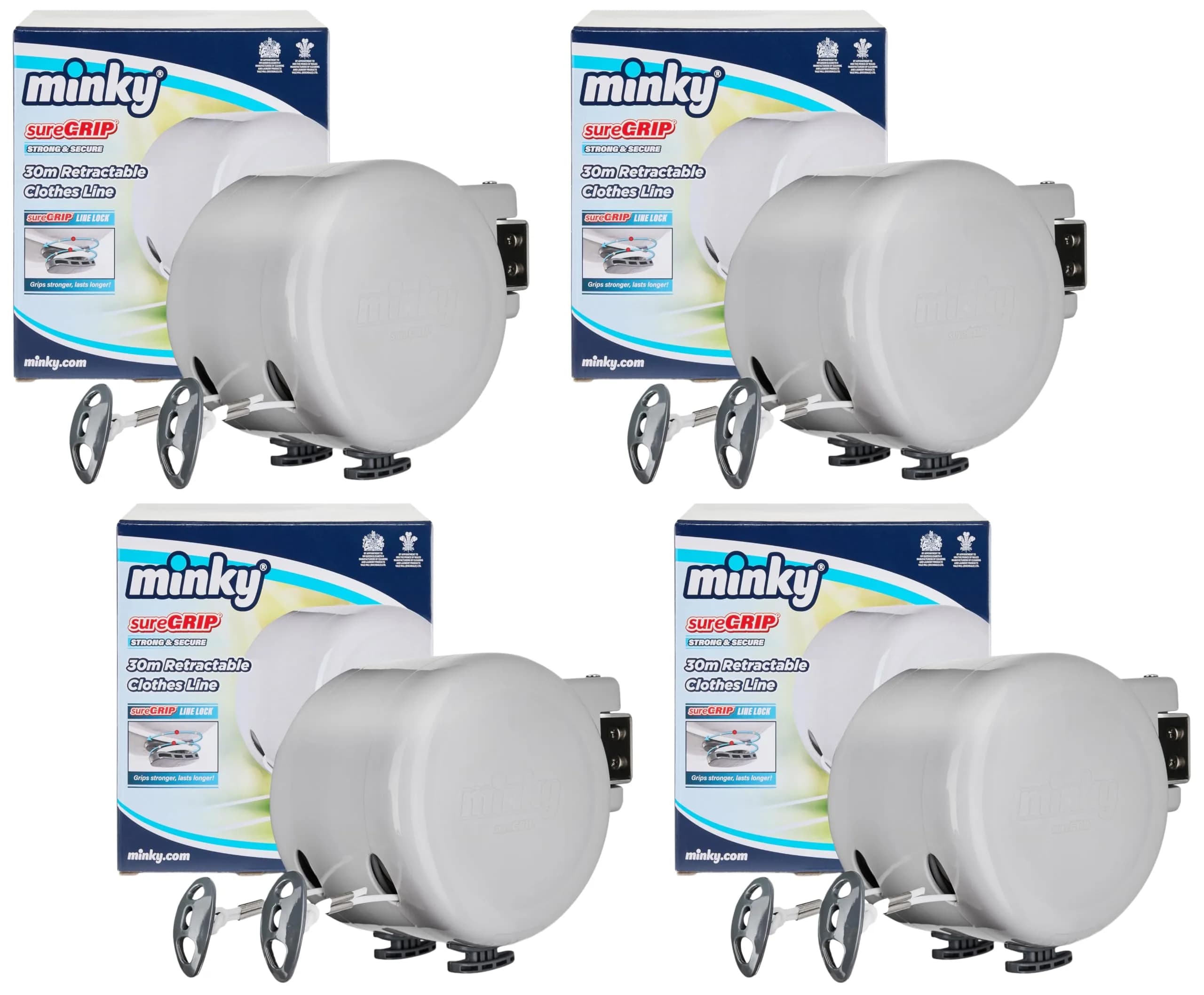 Minky Heavy Duty Retractable Clothesline Dual Line 49 Feet (Pack of 4) | PVC Coated, Space Saving Outdoor Drying