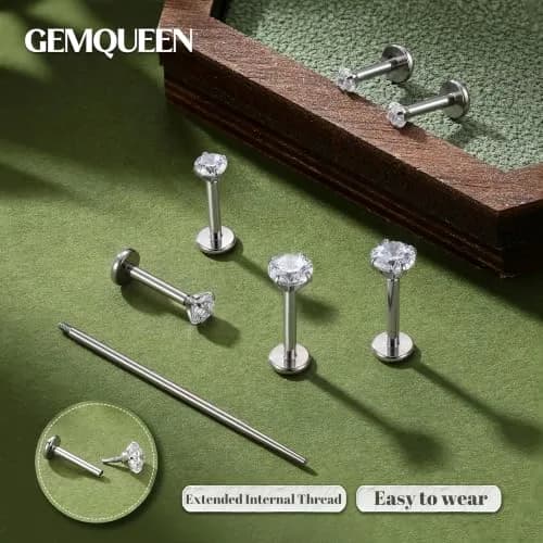 GEMQUEEN G23 Titanium Flat Back Earrings Hypoallergenic 16G | Versatile, Durable & Comfortable thumbnail 2