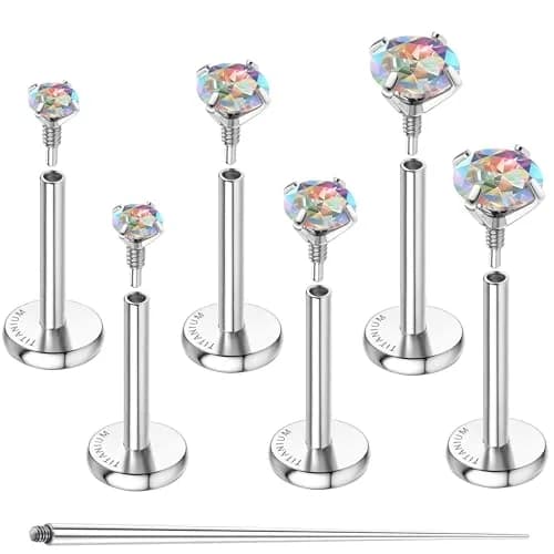 GEMQUEEN G23 Titanium Flat Back Earrings 18G (1.0mm) Rainbow CZ Studs | Hypoallergenic & Internally Threaded for Multiple Piercings thumbnail 1