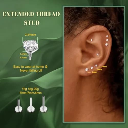 GEMQUEEN G23 Titanium Flat Back Earrings 18G (1.0mm) Rainbow CZ Studs | Hypoallergenic & Internally Threaded for Multiple Piercings thumbnail 6