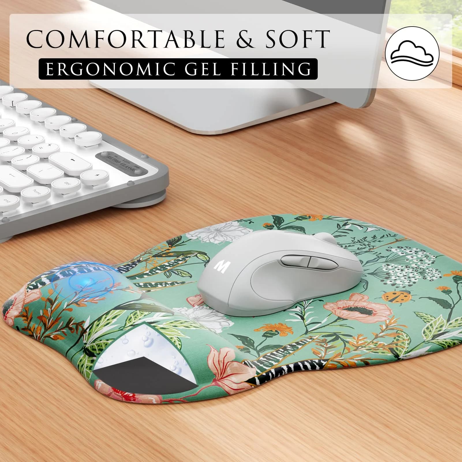 MROCO Ergonomic Mouse Pad Gel Wrist Rest, 9.4 x 8.1 inches, Garden Whispers | Comfortable Support for Daily Use thumbnail 2