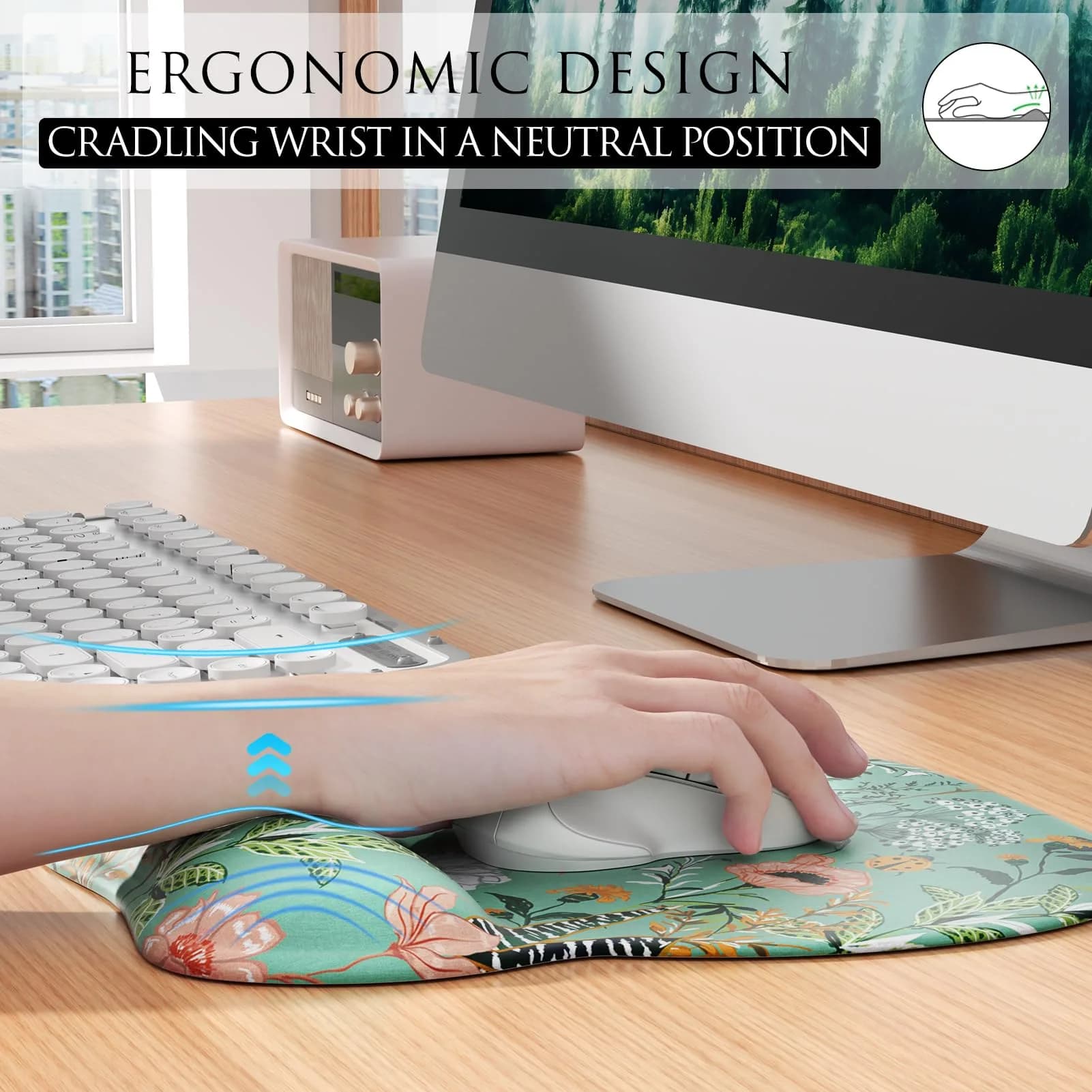 MROCO Ergonomic Mouse Pad Gel Wrist Rest, 9.4 x 8.1 inches, Garden Whispers | Comfortable Support for Daily Use thumbnail 3