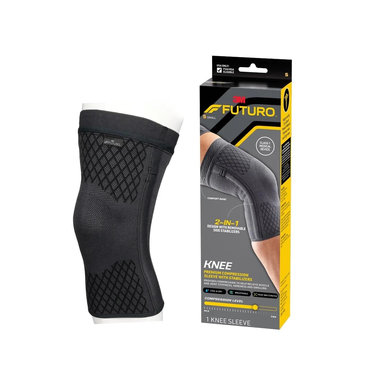 FUTURO Premium Compression Knee Sleeve with Stabilizers Large | Support for Arthritis & Swelling — Dark Gray