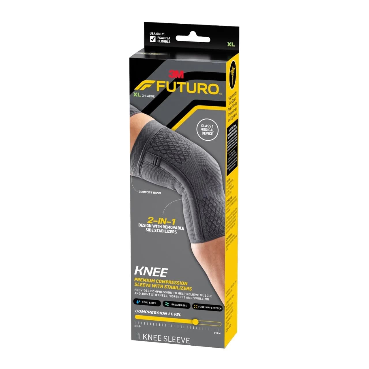 FUTURO Premium Compression Knee Sleeve with Stabilizers Large | Support for Arthritis & Swelling — X-Large Dark Gray