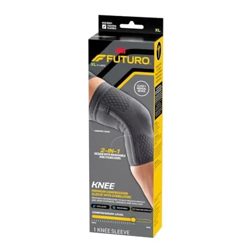 Futuro Premium Compression Knee Sleeve with Removable Stabilizers, XLarge Dark Gray | Orthopedic Brace for Arthritis & Swelling thumbnail 1