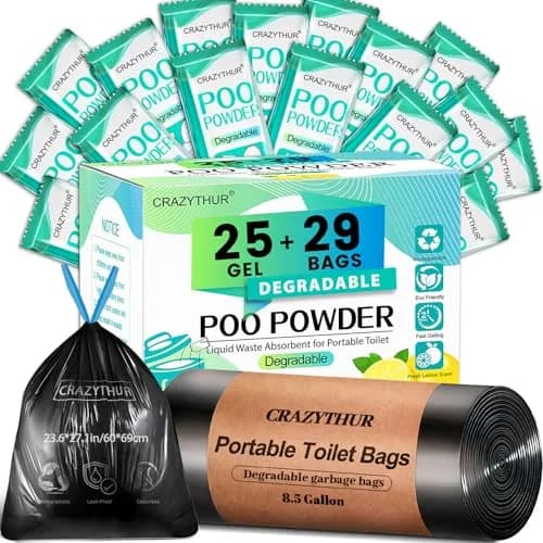 CRAZYTHUR Poo Powder with Portable Toilet Bags Set | 25 Powder + 29 Bags thumbnail 1