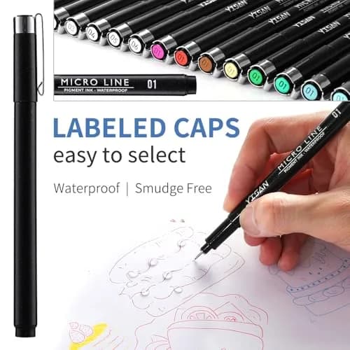 YISAN 18-Pack Colored Drawing Markers & Fineliner Pens | 11 Waterproof Archival Ink Colors & 7 Black Fine Tips thumbnail 3