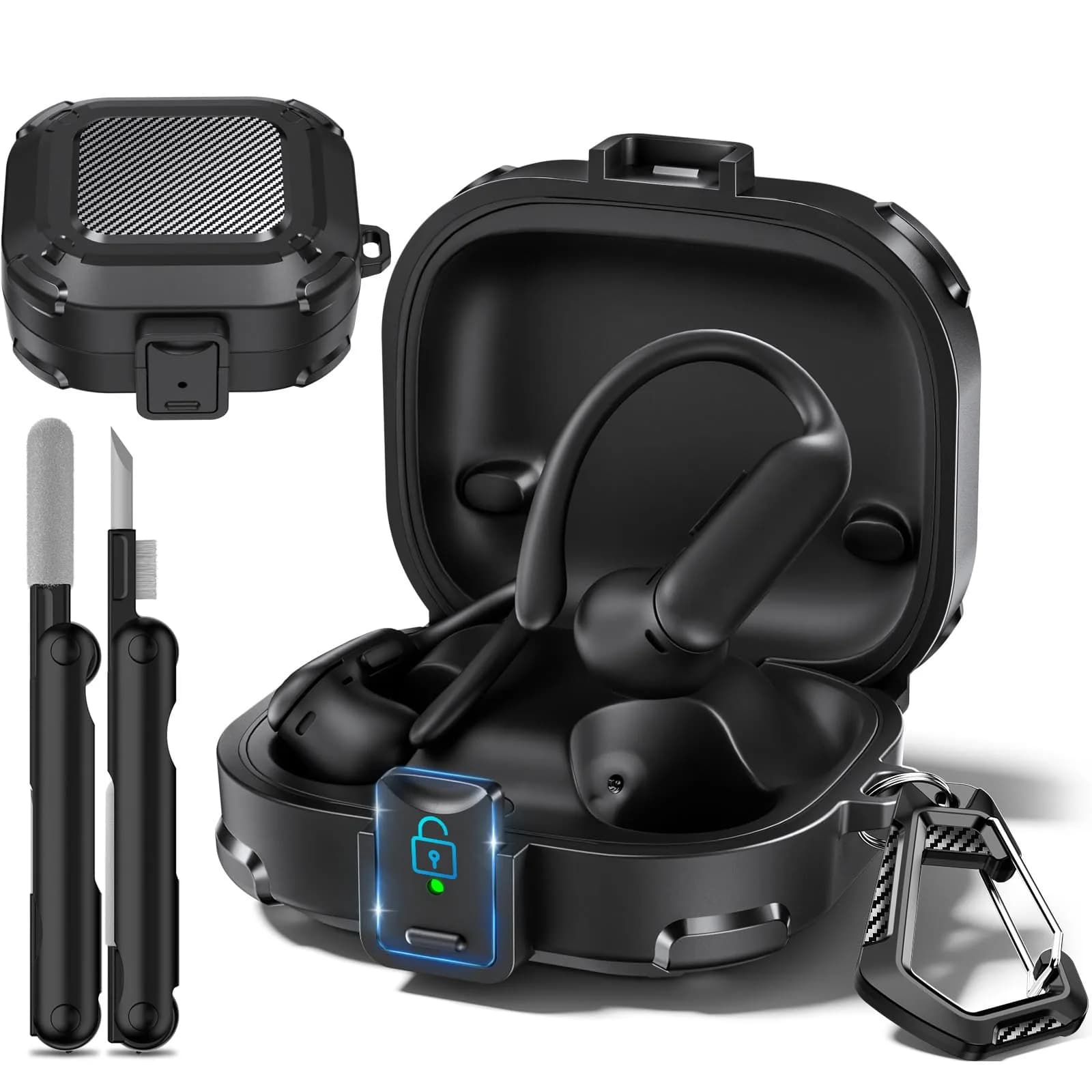 joremx Safety Lock for Powerbeats Pro 2 Case | Shockproof Hard Shell with Cleaning Kit & Keychain, Black (25.53 USD)
