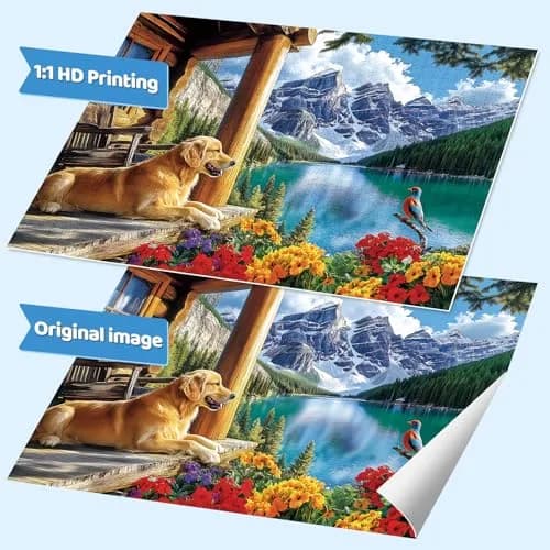 MAXZN 2000 Piece Puzzle for Adults | Serene Mountain Cabin with Golden Retriever, Wildflowers & Lakeside Landscape, 39" x 28" thumbnail 6