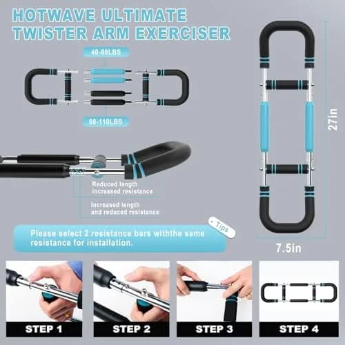 HOTWAVE Twister Arm Trainer 40-110 lbs | Portable Chest & Arm Workout Equipment for Men & Women thumbnail 2