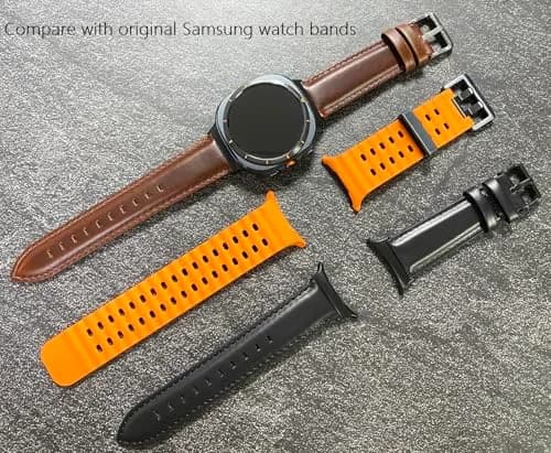 OTOPO Crocodile Pattern Leather Watch Band Compatible with Galaxy Watch 9/8/8 Classic 40mm 44mm 46mm, 2-Pack, Black+Brown thumbnail 7