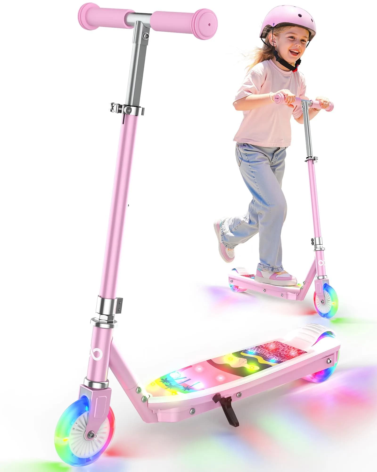 Gyroor KS2 Kids Electric Scooter 5 MPH 4in Wheels | LED Light-Up Wheels & Deck — Pink