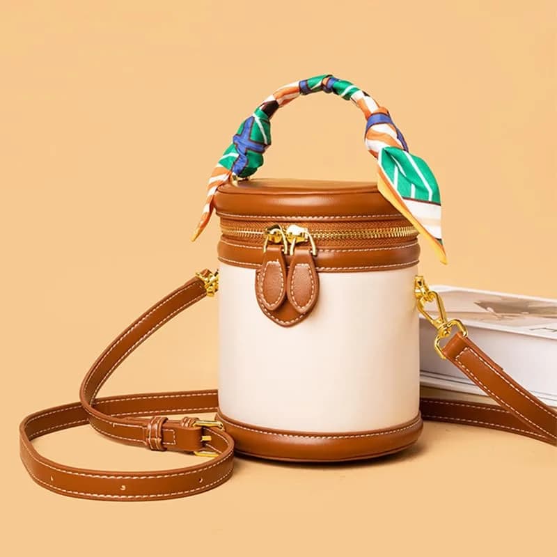 SYHTBYOH Mini Bucket Crossbody Bag for Women Vegan Leather Small Retro Shoulder Round Handle (Brown) | Compact & Stylish thumbnail 4