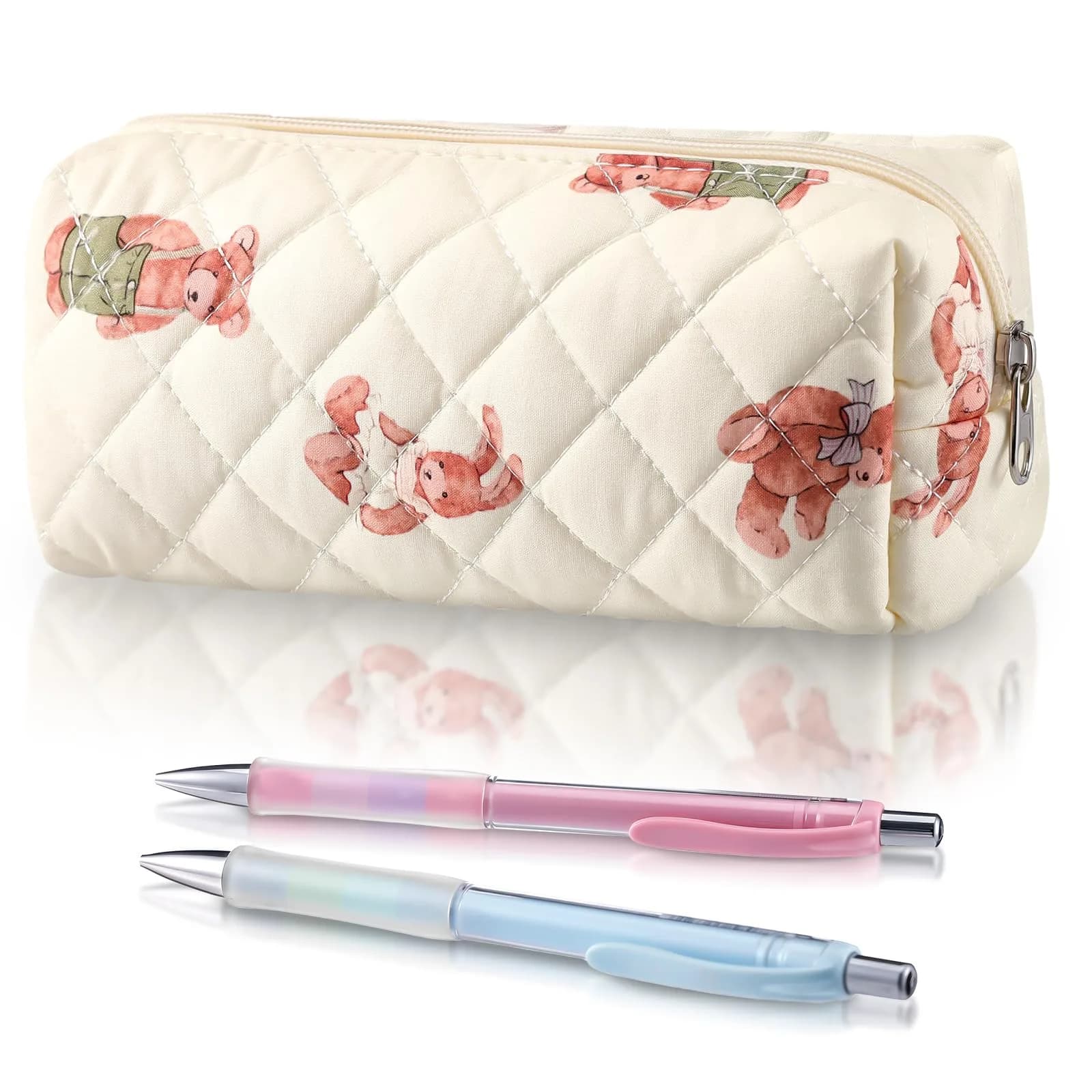Sherr Coquette Bow Pencil Case Pink Bow 7.48 Inch | Lightweight & Travel Friendly — 7.5 Inch / Bear Style