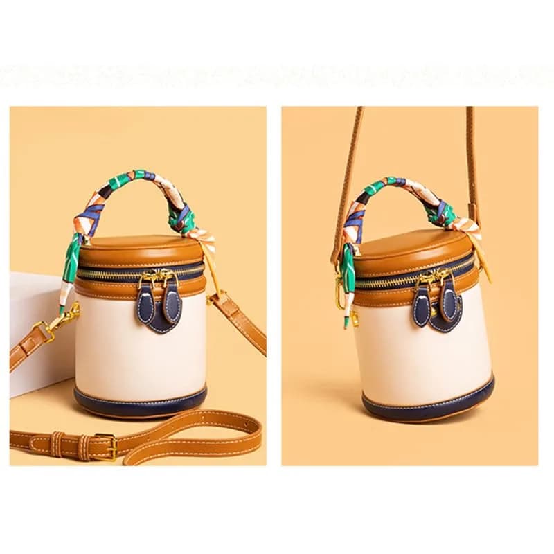 SYHTBYOH Mini Bucket Crossbody Bag 5.1"L x 4.3"W x 6.3"H | Faux Leather Small Retro Shoulder Handbag thumbnail 6