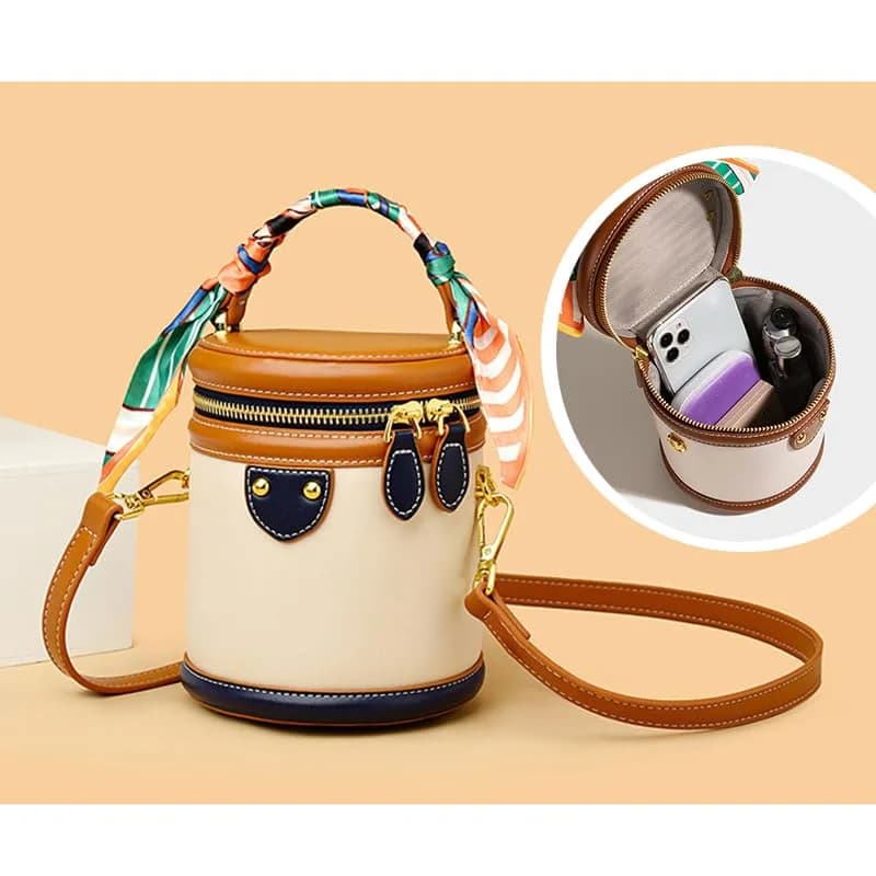 SYHTBYOH Mini Bucket Crossbody Bag 5.1"L x 4.3"W x 6.3"H | Faux Leather Small Retro Shoulder Handbag thumbnail 8