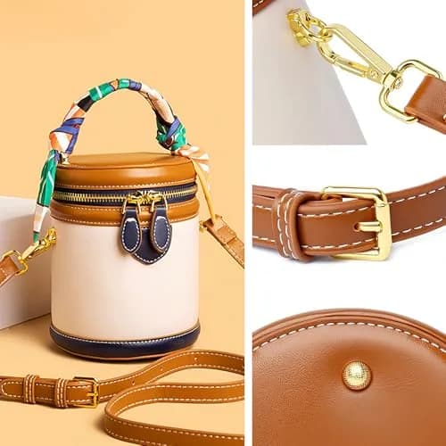 SYHTBYOH Mini Bucket Crossbody Bag 5.1"L x 4.3"W x 6.3"H | Faux Leather Small Retro Shoulder Handbag thumbnail 2