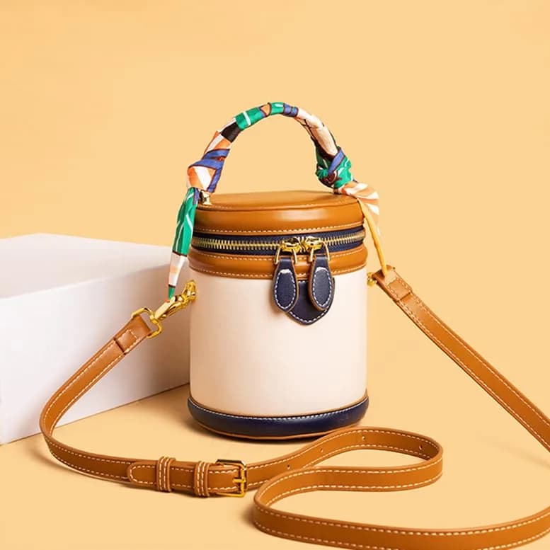 SYHTBYOH Mini Bucket Crossbody Bag 5.1"L x 4.3"W x 6.3"H | Faux Leather Small Retro Shoulder Handbag thumbnail 3