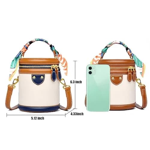 SYHTBYOH Mini Bucket Crossbody Bag 5.1"L x 4.3"W x 6.3"H | Faux Leather Small Retro Shoulder Handbag thumbnail 5