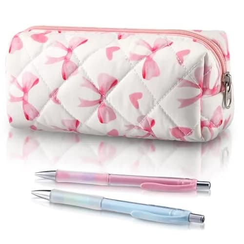 Sherr Coquette Bow Pencil Case Pink Bow Cute Heart Pencil Pouch 19cm (7.48in) | Soft Cotton Storage Bag thumbnail 1