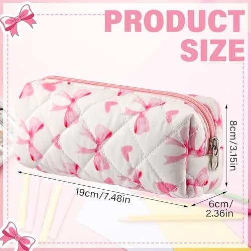 Sherr Coquette Bow Pencil Case Pink Bow Cute Heart Pencil Pouch 19cm (7.48in) | Soft Cotton Storage Bag thumbnail 2